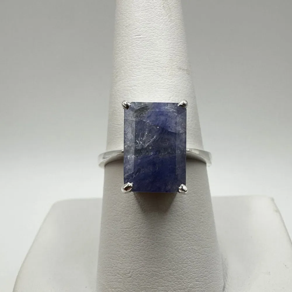 NWOT‎ 9x13mm Emerald cut Tanzanite solitaire ring in sterling silver stamped!